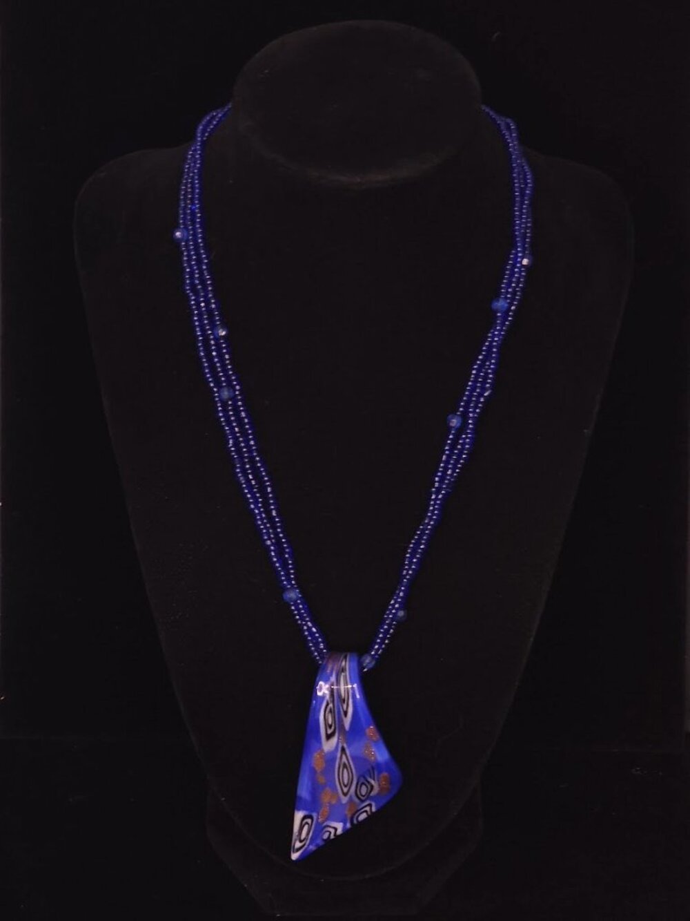 Vintage Blue Fused Murano Glass Pendant Necklace